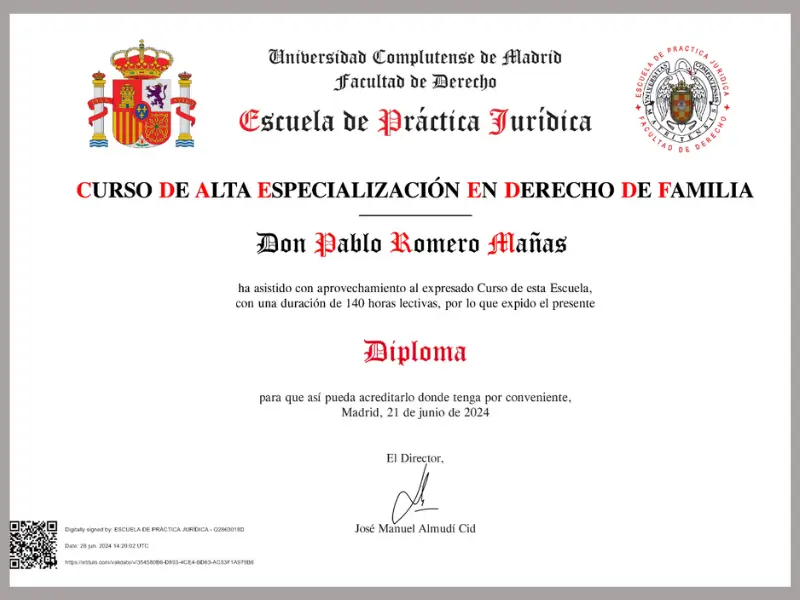 Diploma abogado especialista en derecho de familia